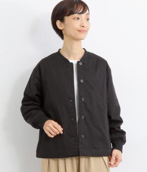 コットンライトツイル薄中綿リブ襟ブルゾン(ブラック-F)