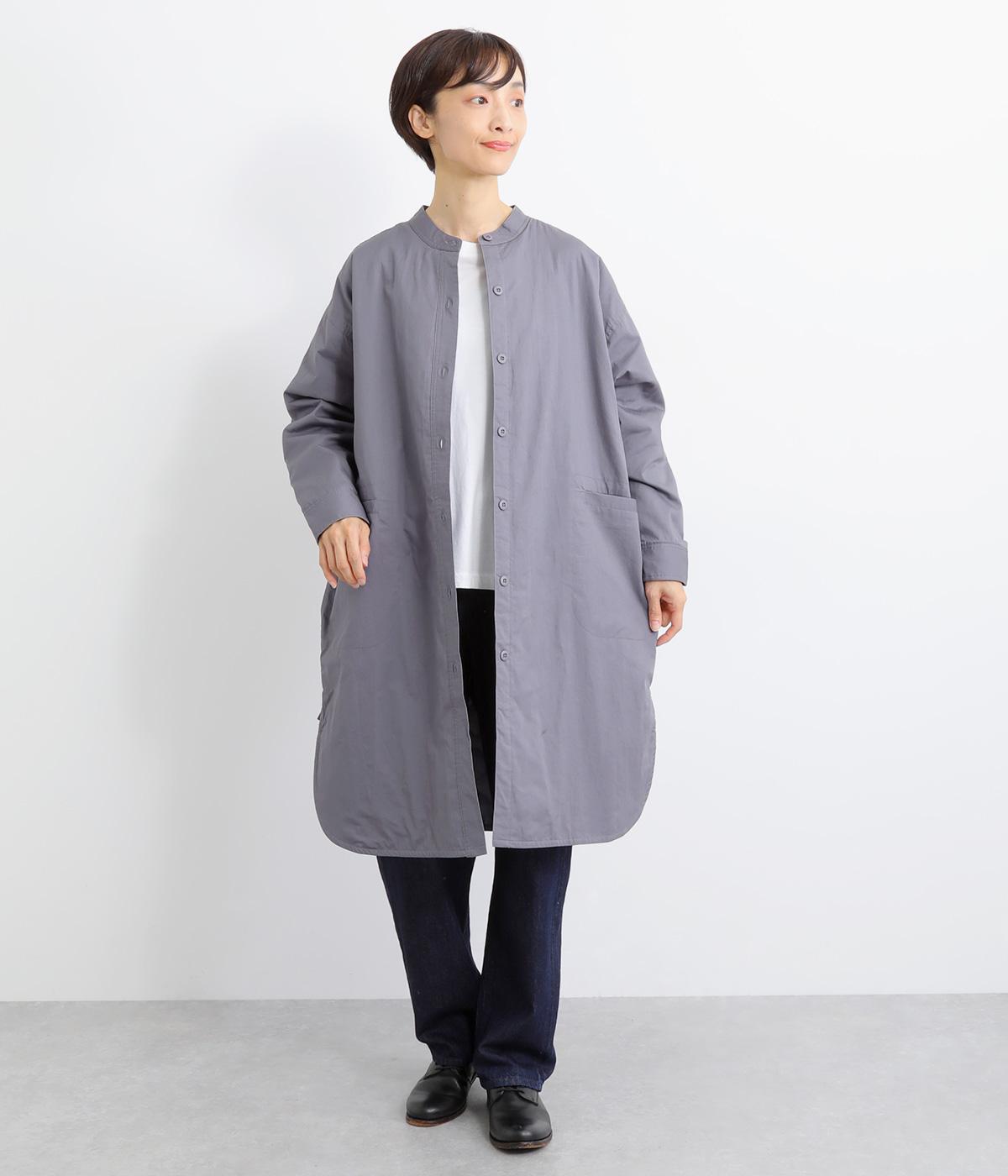 コットンライトツイル薄中綿シャツコート(ブルーグレー-F)