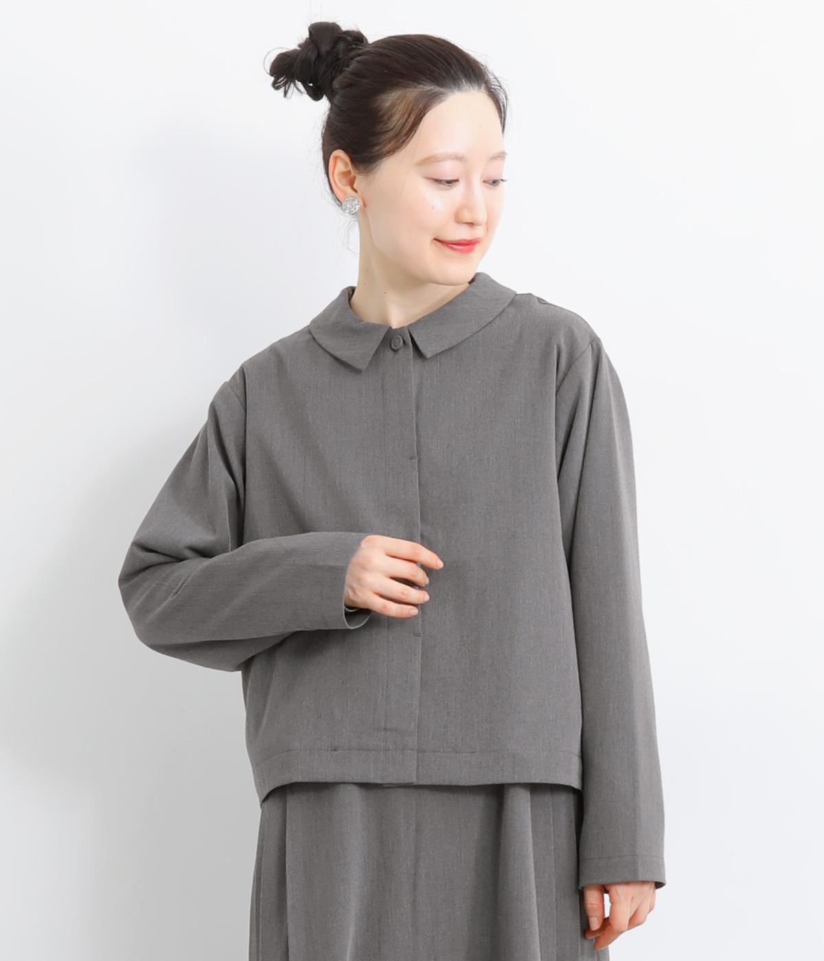 綾織ツイルラウンドカラー後ろタック比翼開きボレロ風ジャケット(チャコール-F)