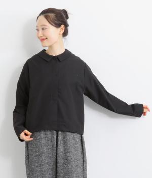 綾織ツイルラウンドカラー後ろタック比翼開きボレロ風ジャケット(ブラック-F)