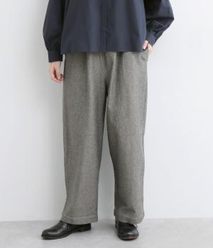 コットンリネン先染めツイル楽ちんパンツ(グレー-ONESIZE)