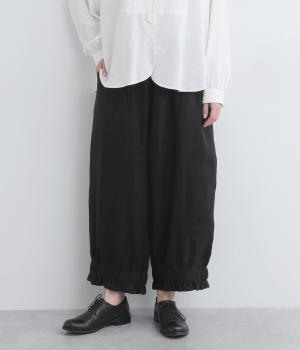 微起毛リネン無地裾ゴムコクーンパンツ(ブラック-ONESIZE)