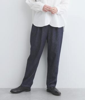 コットンリネンデニムイージーテーパードパンツ(ネイビー-ONESIZE)
