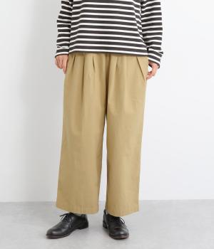 コットン馬布製品洗いタックテーパードパンツ(ベージュ-F)