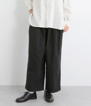 コットン馬布製品洗いタックテーパードパンツ(ブラック-F)