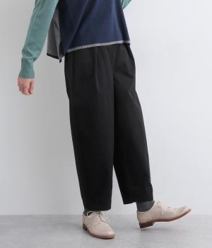 コットンピーチツイルタックテーパードパンツ(ブラック-F)