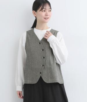 コットンリネン先染めツイルフロントカーブ2wayベスト(グレー-ONESIZE)