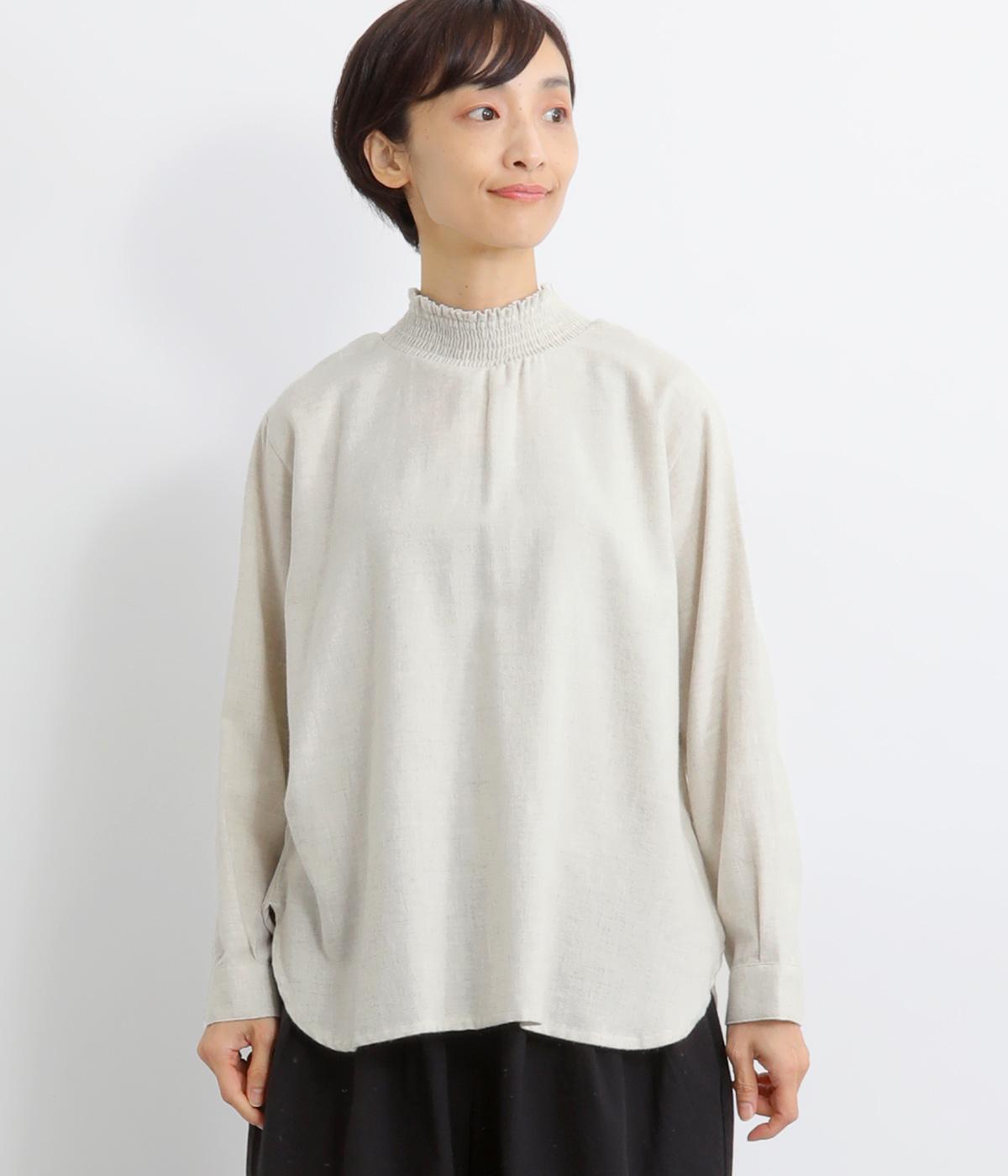 コットンビエラトップ起毛シャンブレー襟シャーリング2wayブラウス(オートミール-ONESIZE)