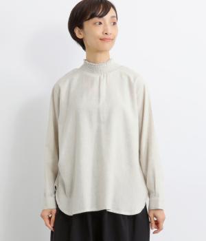 コットンビエラトップ起毛シャンブレー襟シャーリング2wayブラウス(オートミール-ONESIZE)