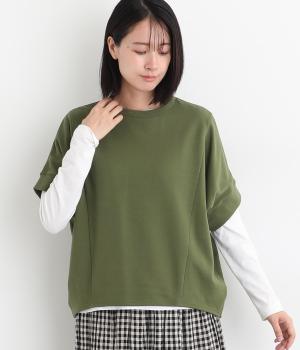 ミニ裏毛5分袖ドルマンプルオーバー(カーキ-ONESIZE)
