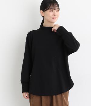 ミニ裏毛襟裾リブ長袖ハイネックプルオーバー(ブラック-ONESIZE)