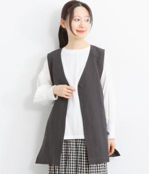 コットンリネンワッシャー天日干しバックギャザージレ(スミクロ-F)