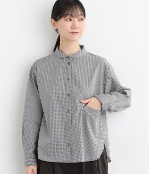 ライトポプリンブロード後ろタックラウンドカラーシャツ(ブラックチェック-F)