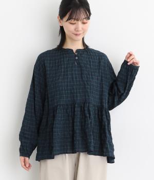 シャーリングチェック裾ギャザープルオーバー(ブラックウォッチ-F)