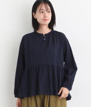 シャーリングチェック裾ギャザープルオーバー(ネイビーチェック-F)