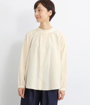 コットンローン東炊き2way襟フリル2つ並びボタンブラウス(アイボリー-F)