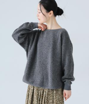 ウール混シープボアラウンドヘムプルオーバー(チャコール-F)