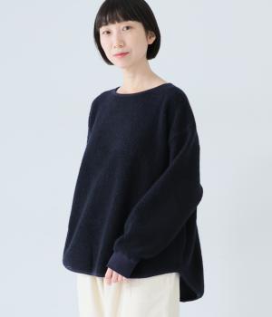 ウール混シープボアラウンドヘムプルオーバー(ネイビー-F)