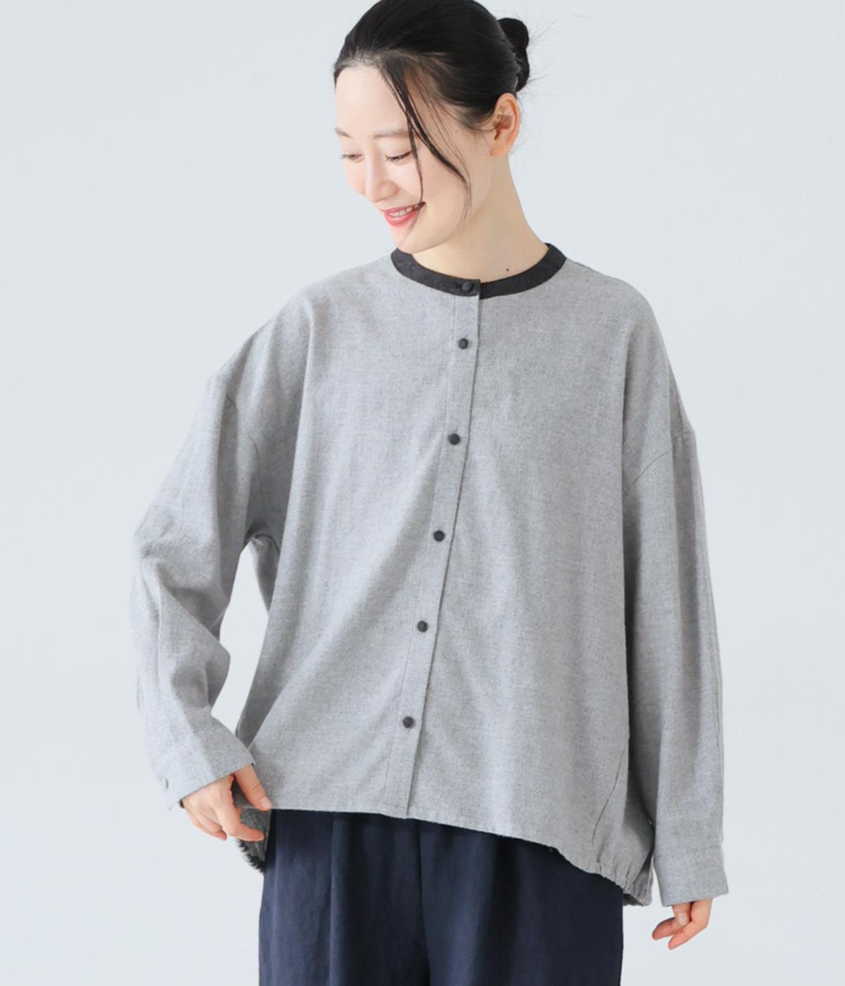 コットンビエラバックバルーンブラウス(グレー×チャコール-F)