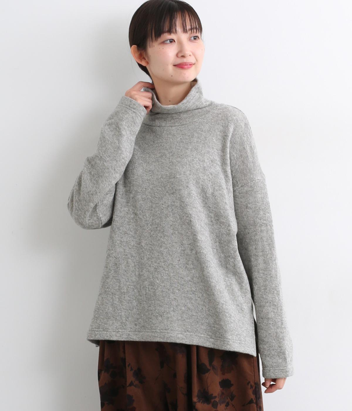 コットンウール接結天竺タートルネックプルオーバー(杢グレー-F)