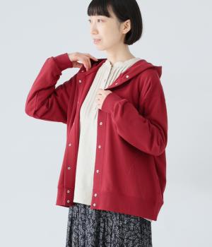 コットンミニ裏毛ドットボタンパーカー(レッド-F)