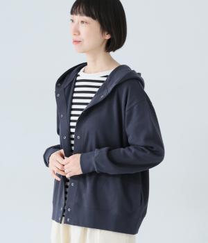 コットンミニ裏毛ドットボタンパーカー(チャコール-F)