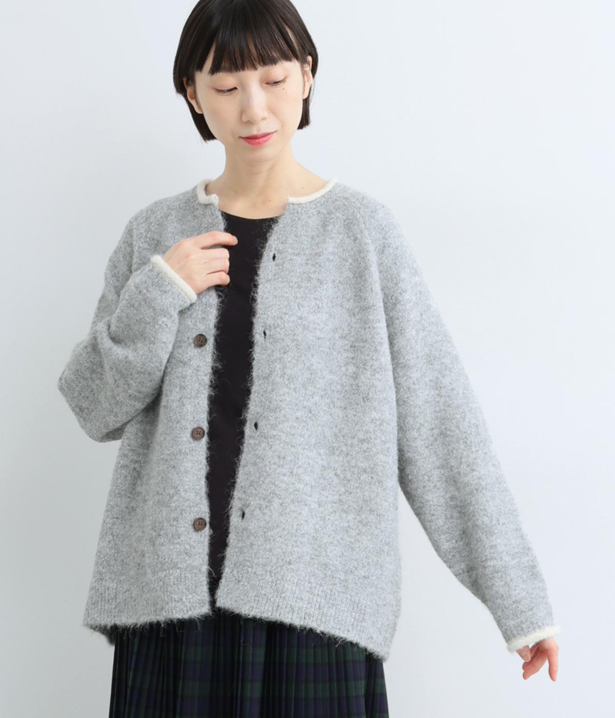 ウール混シャギーニットカーディガン(グレー-F)