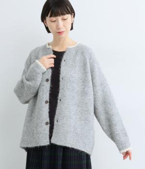 ウール混シャギーニットカーディガン(グレー-F)