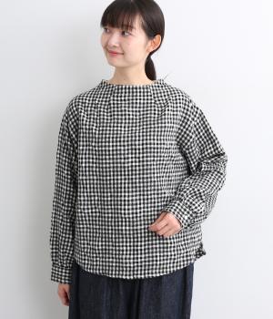 ウールシャーリングチェックボトルネックプルオーバー(ギンガムチェック-F)