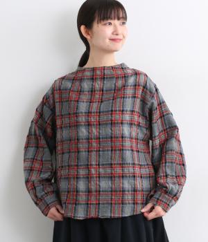 ウールシャーリングチェックボトルネックプルオーバー 2(グレータータン-F)