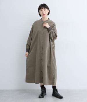 コットンシャツコール×リブシャツワンピース(グレー-F)