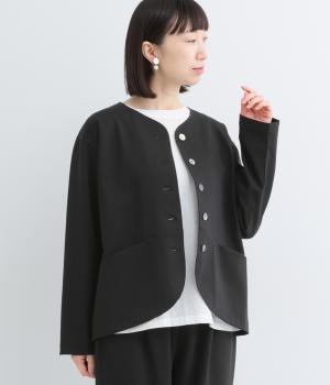 ストレッチポンチノーカラージャケット(ブラック-F)