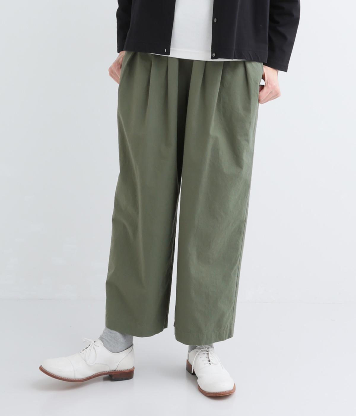 馬布製品洗いタックテーパードパンツ(カーキ-F)