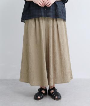 先染めシャーリング　ギャザーパンツ(ベージュ-F)