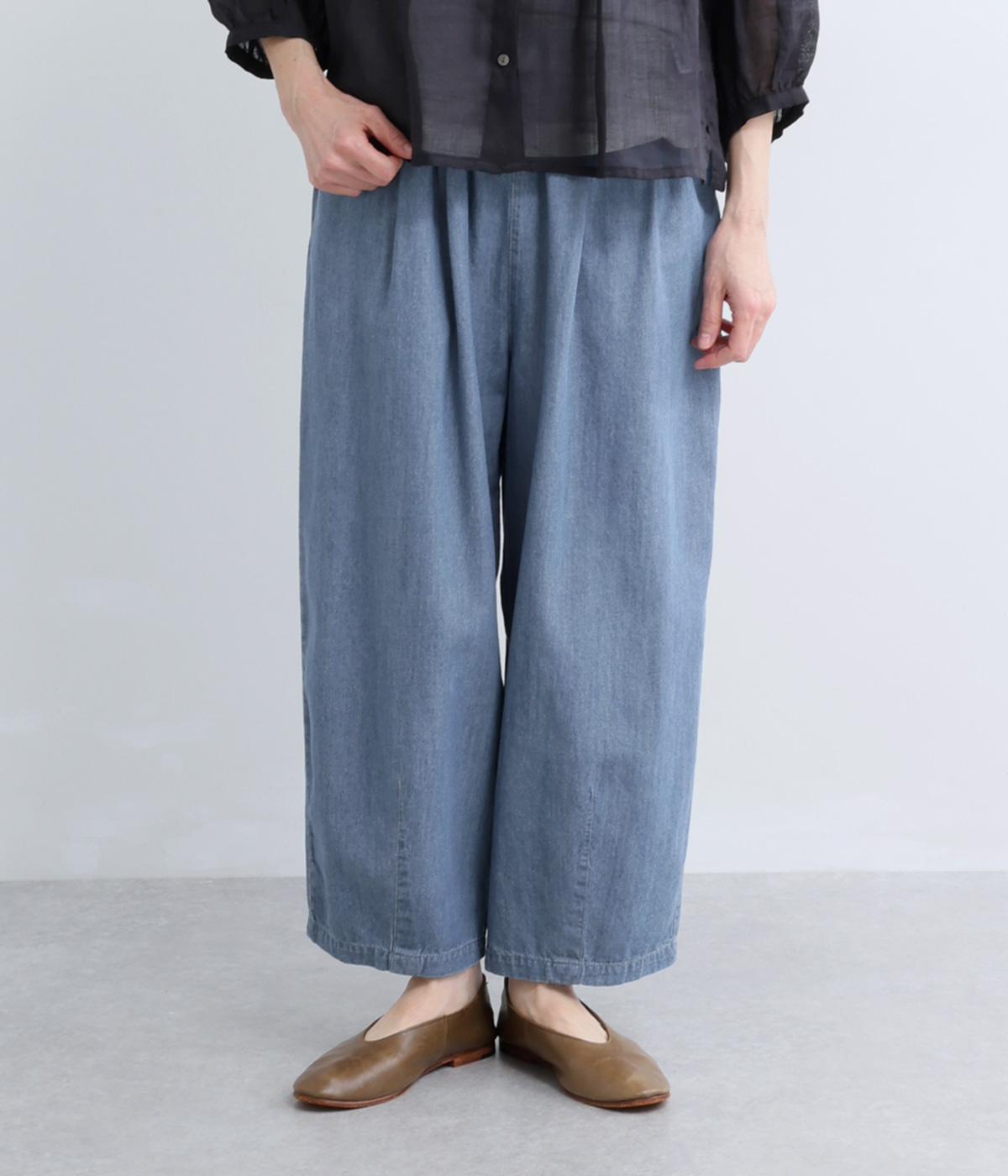 ライトデニム　タックコクーンパンツ(ブルー-F)