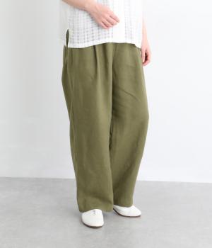 フレンチリネン　ワンタックパンツ(カーキ-F)