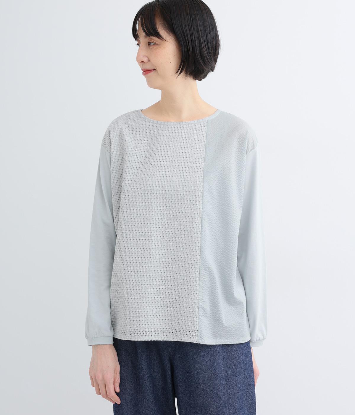 コットンローン×レースコンビTシャツ(ライトグレー-F)