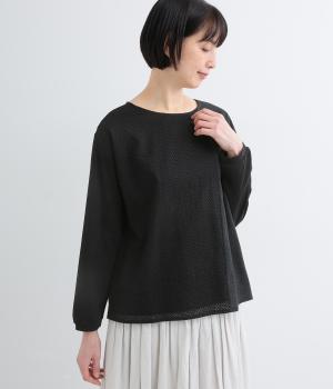 コットンローン×レースコンビTシャツ(ブラック-F)