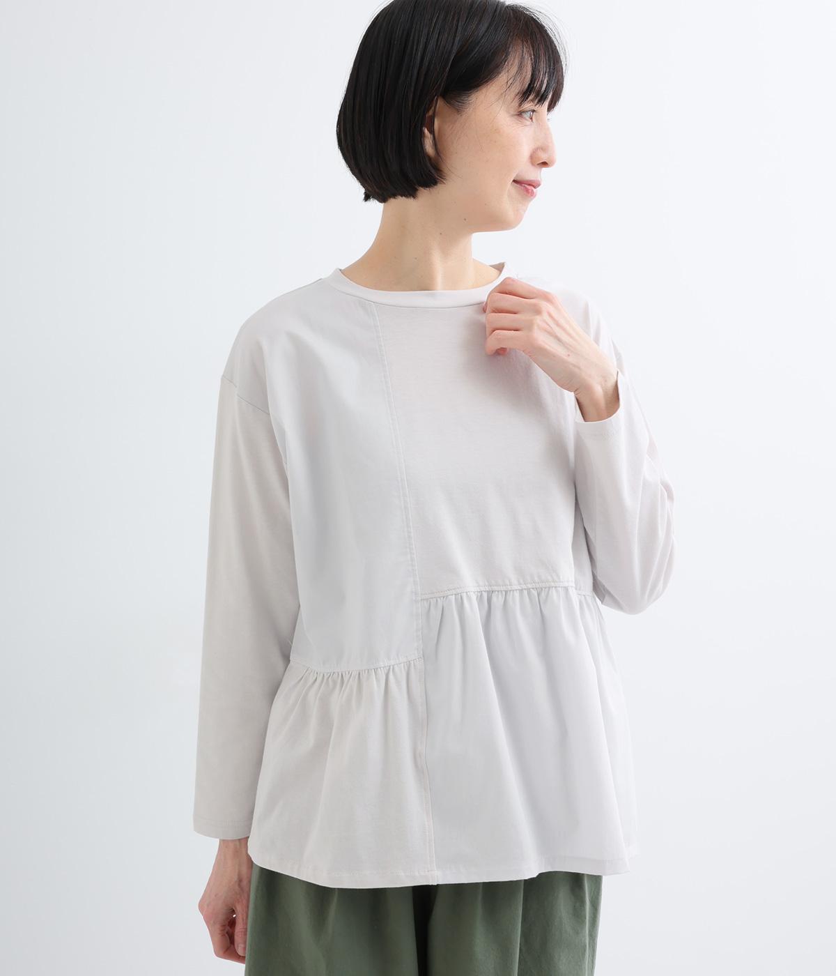 ナチュラル天竺×ブロードパッチワークプルオーバー(ライトグレー-F)