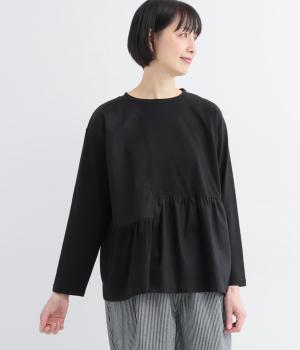 ナチュラル天竺×ブロードパッチワークプルオーバー(ブラック-F)