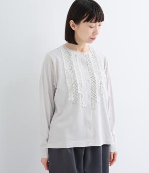 ナチュラル天竺クルーネックフリルカーディガン