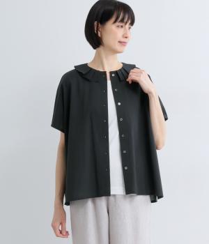 ヴィンテージローン　タック襟ブラウス(ブラック-F)