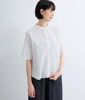 リップルドット　バンドカラーシャツ(ホワイト×ブラック-F)