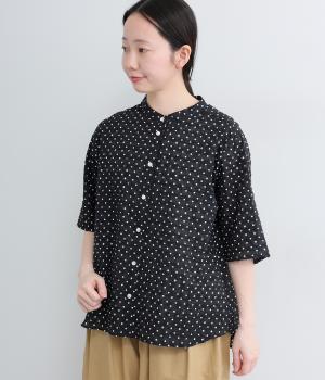 リップルドット　バンドカラーシャツ(ブラック×ホワイト-F)