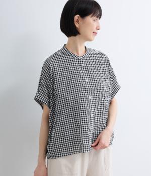 コットンシャーリング　ドルマンシャツ(ブラックチェック-F)