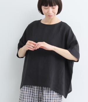 フレンチリネン　Tラインプルオーバー(ブラック-F)