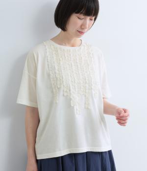 ナチュラル天竺　フリルTシャツ(ホワイト-F)