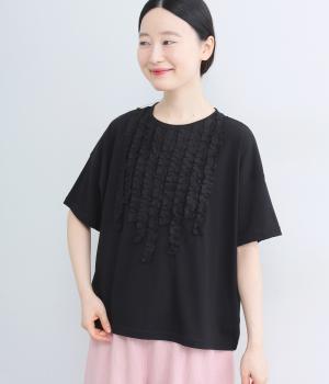 ナチュラル天竺　フリルTシャツ(ブラック-F)