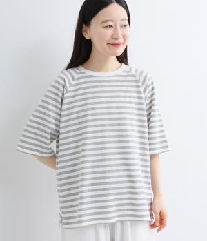 ボーダー　ラグランTシャツ(ホワイト×グレー-F)