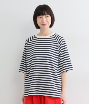 ボーダー　ラグランTシャツ(ホワイト×ネイビー-F)